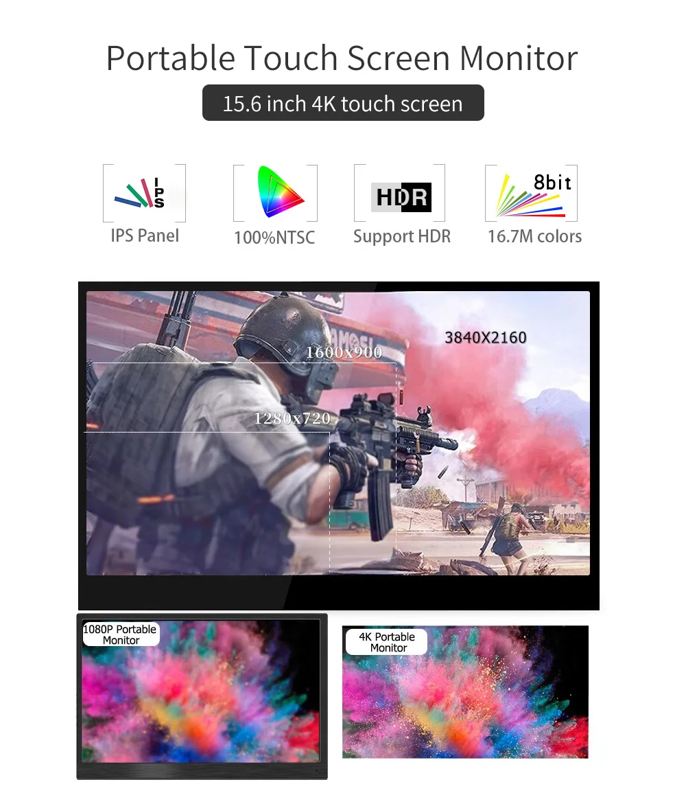 Ceny 15.6 cala 4 K 3 K 2 K 1080 P HDR HD ekran dotykowy przenośny telefon C Monitor HDMI dla Gamin Switch XBOX PS4 Laptop Desktop