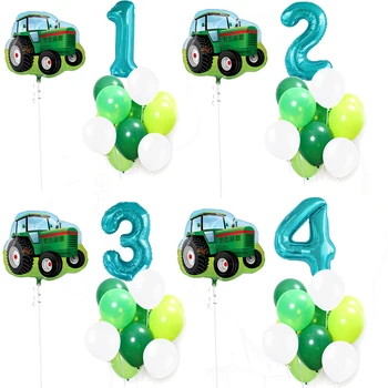 

Farm Tractor Balloons with 32 inch Tiffany Blue Number Foil balloon Farm Theme birthday party decorations kids Toys Globos