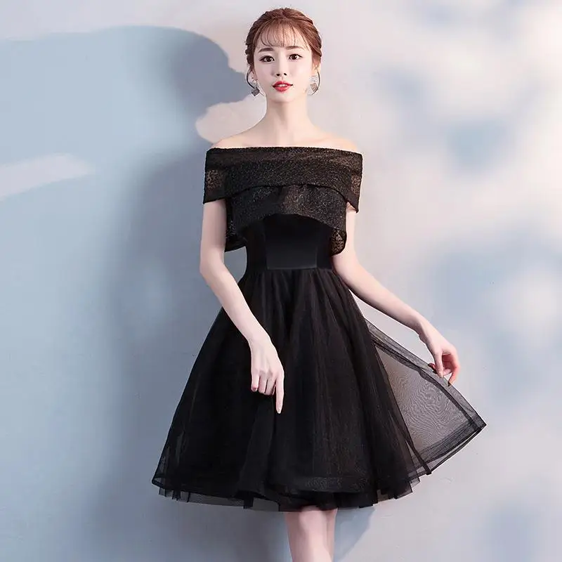 Bride Party Dress Butterfly Sleeve Evening Cheongsam Oriental Womens Wedding Long Qipao Elegant Gown Clothes Vestido XS-XXXL - Цвет: Black - Short