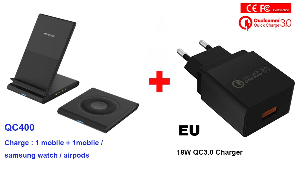 add EU adapter Беспроводное зарядное устройство Подставка для samsung Galaxy Watch active Buds gear S2 S3 S4 спортивный мобильный телефон быстрое QI Беспроводное зарядное устройство Pad 10 Вт - Цвет: add EU adapter