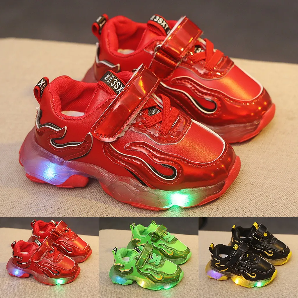 Обувь для детей девочек мальчиков Повседневное светодиодный светильник светящиеся кроссовки для мальчиков огонь сетки Спортивная обувь Детские кроссовки обувь для детей