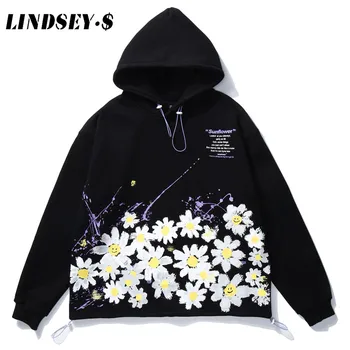 

LINDSEY SEADER Men's Hip Hop Hooded Daisy Flowers Print Men 2020 Korean Warm Fashion Autumn Winter Clothing Harajuku Hoodies