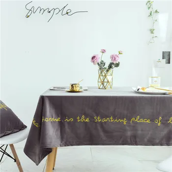 

Solid Table Cloth Velvet GreyTable Cover Gold embroidery Letter Tablecloths Home Decoration 140x140cm /140x180cm/140x230cm