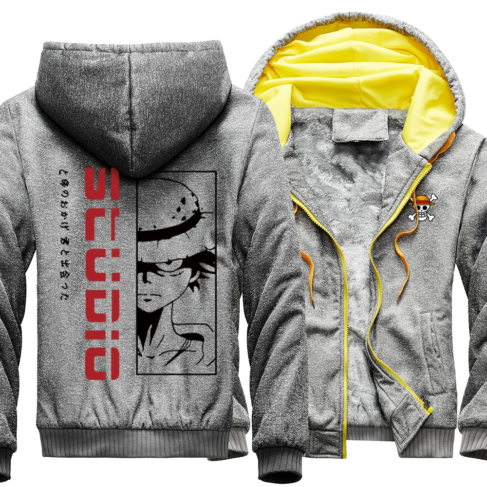 

One Piece Cool Luffy Cartoon Male Hoodies Pattern Zipper Solid Color Jacket Harajuku Fashion Hoodys Winter Man Jackets