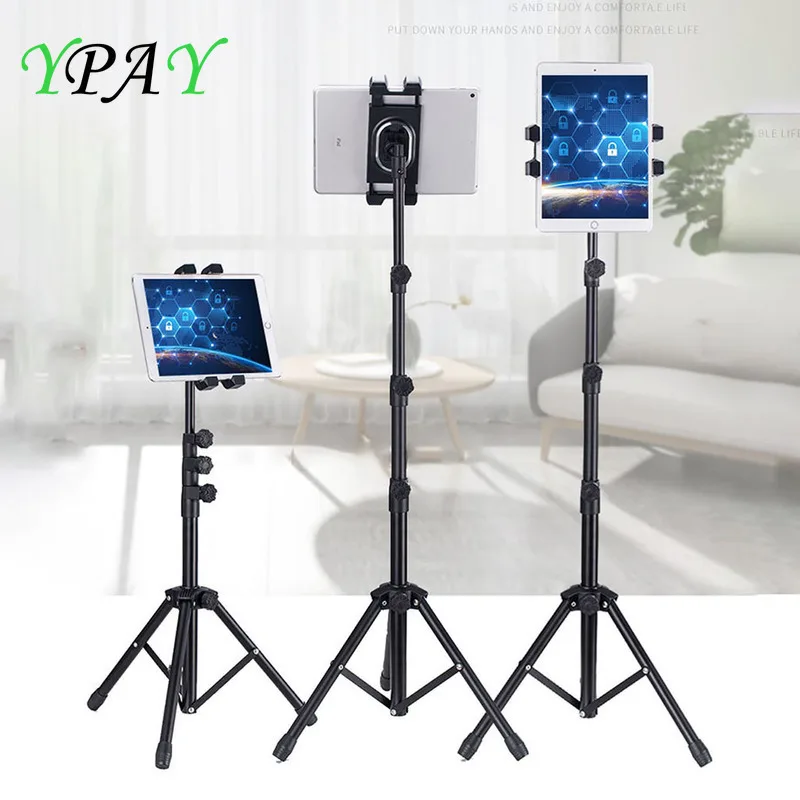 

YPAY Adjustable Tripod Floor Tablet Stand Holder for Ipad Air Pro 5-12.9 Inch Tablet Phone Tripod Stand Mount for iPhone X 8