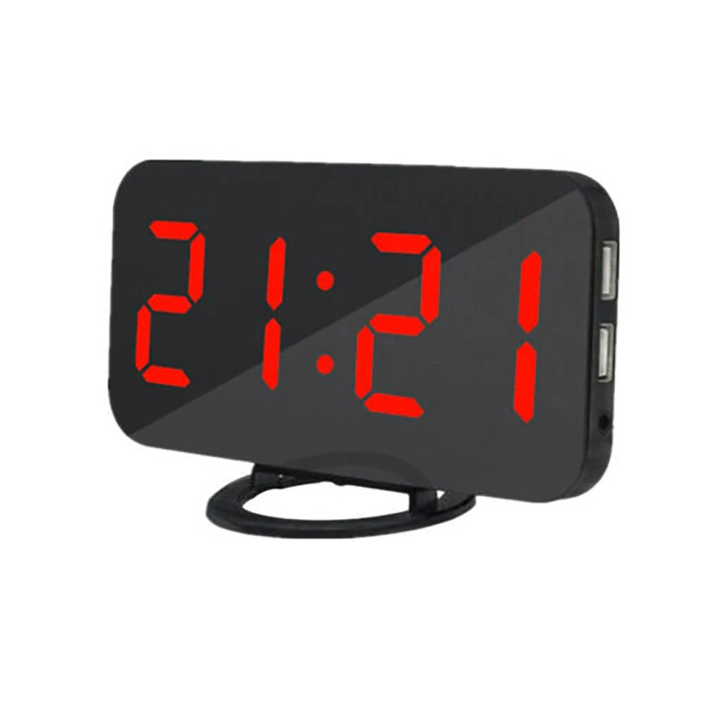 red Display Time Table Desktop Night LED Light Digital Led Clock USB Cable Digital Alarm Clock LED Mirror Clock Multifunction Snooze - Color: red