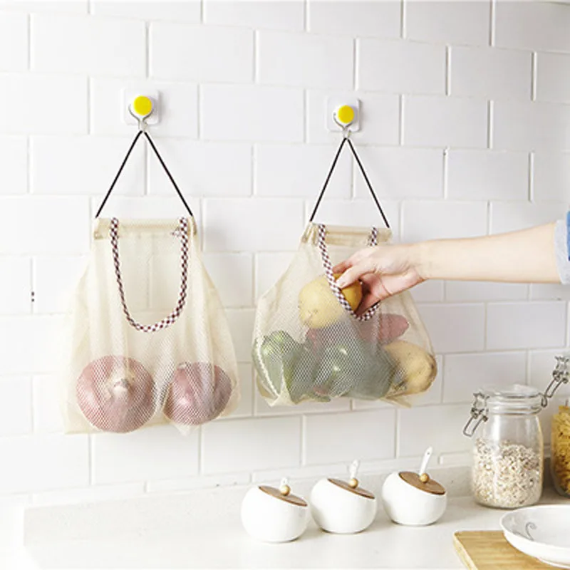 

Hanging Shopping Bag Reusable Fruit Storage Bag Washable Small Mesh Bag For Home Durable Outing Tote Bag For Kitchen Accessories