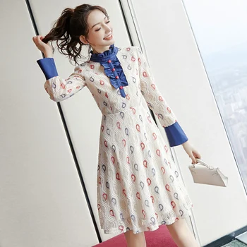 

New 2020 women s French first love Platycodon fairy long sleeve thin and fragrant lace dress