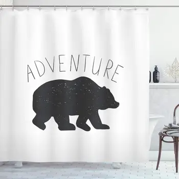 

Adventure Shower Curtain, Black Silhouette of a Wild Bear Zoo Animal Nature Passion Hipster Design, Cloth Fabric Bathroom Decor