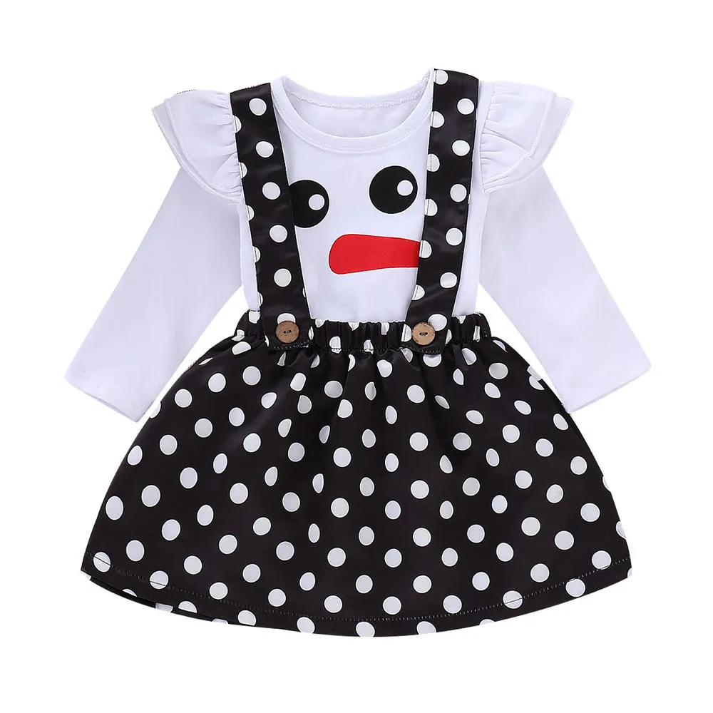 

Infant Baby Girls Christmas XMAS Snowman Dot Tops Long Sleeve T-shirt Strap Skirt Outfit Autumn Winter Clothe Set With New Brand