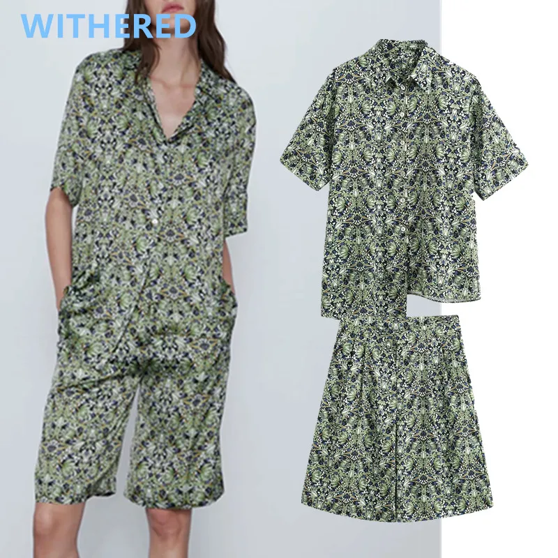 

Withered england vintage floral print Paisley satin blusas mujer de moda 2019 kimono blouse women harem short women 2pieces set