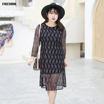 

FREDRM Female Dress 2020 New Summer Spring Lace A-line Long Sleeve Women Plus Over Size Euro 48 50 Female Casual Big Size Dress