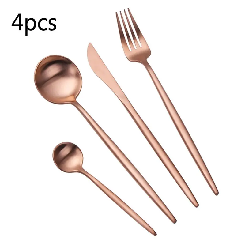 A02 4PCS KMYC 16 шт. набор посуды из нержавеющей стали, столовые приборы, розовое золото, нож для стейка, вилка, ложка, вечерние столовые приборы, набор посуды - Цвет: A02 4PCS