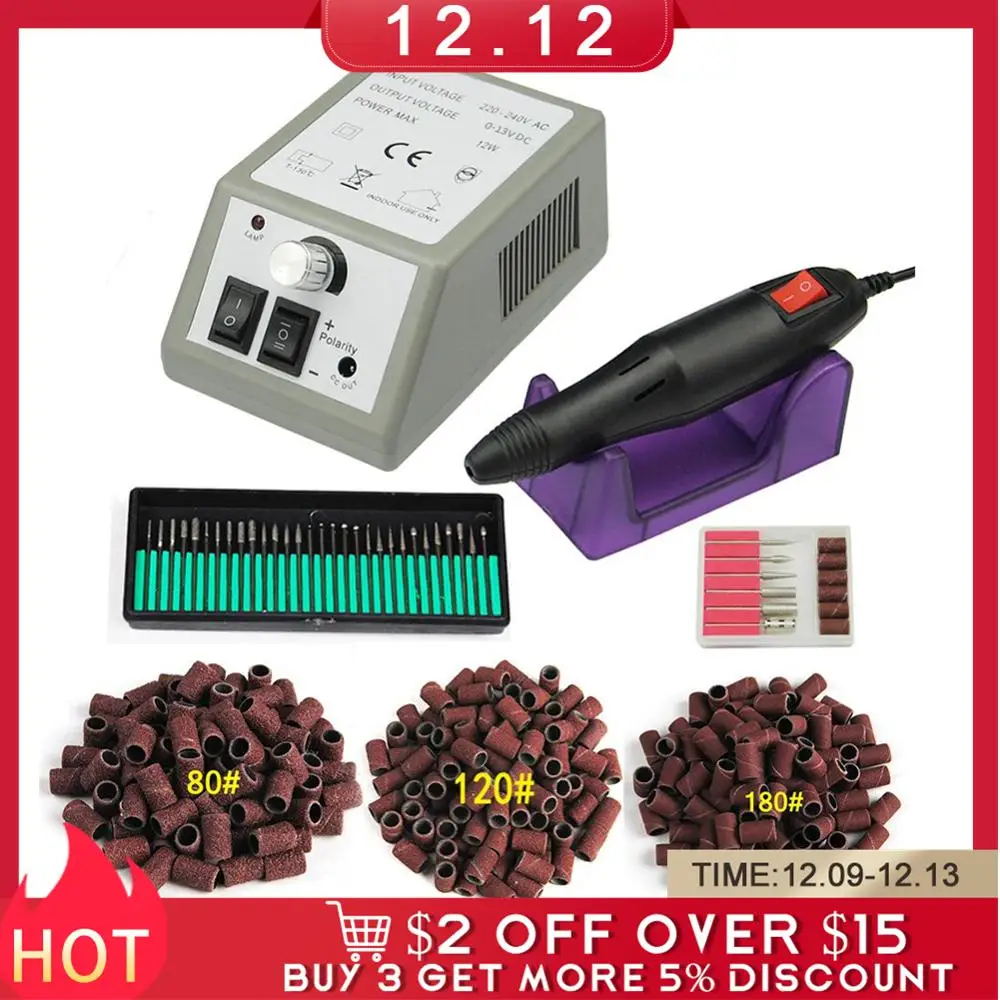 Comprar Juego de máquina de perforación eléctrica profesional para uñas, cortador de lijado para manicura de 36 Bits, equipo de herramientas de banda de lijado de 120\