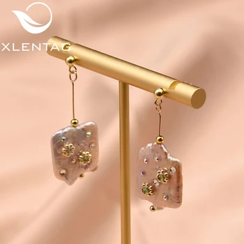 

XlentAg Natural Baroque Square Pink Pearls Designer Dangle Earrings For Women Girl Luxury Enthic Jewelry For Wedding GE0835B