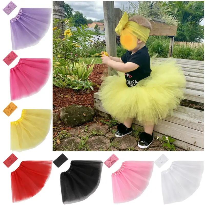 Newborn Baby Skirts Lace Mesh High Waist Skirts Flower Headband+ Tutu Skirt Photo Prop