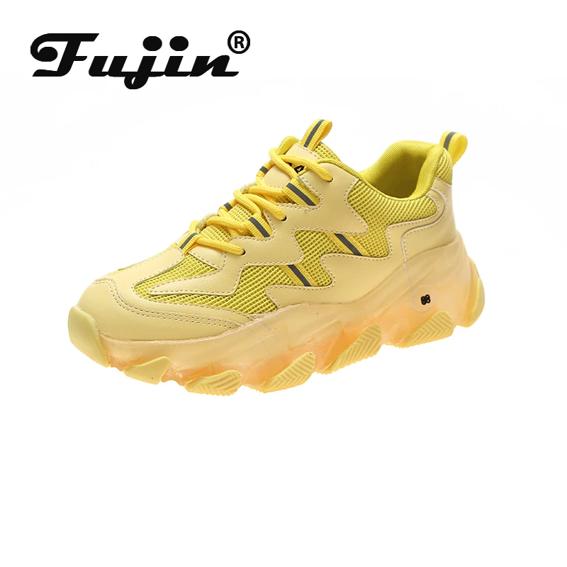 

Fujin 2020 Women Sneakers Spring Thick Bottom Fashion Slip on Breathable Platform Cross Tied Round Toe Mesh Causal Women Shoes