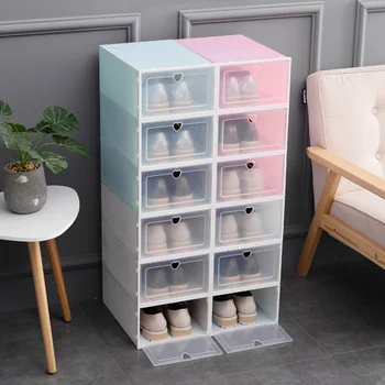 

5 Pcs DIY Folding Shoebox Clamshell Shoes Storage Transparent Collapsible Plastic Boxes Stackable Folding Cases New