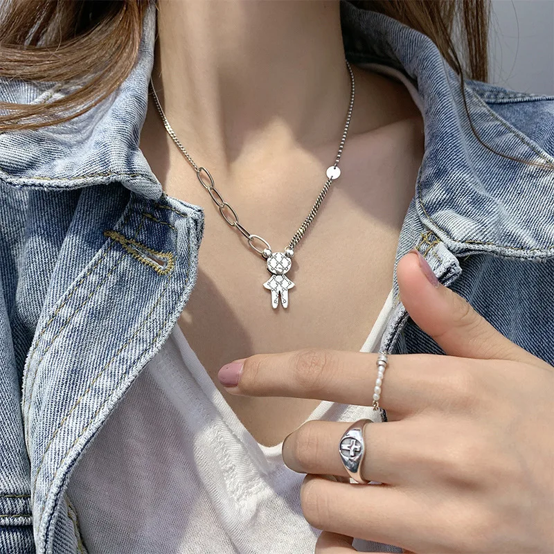 

Ожерелье из стерлингового серебра S925 для женщин, ожерелье с медведем, модная цепочка до ключиц, подарок для девушки, ювелирные изделия, оптовая продажа
