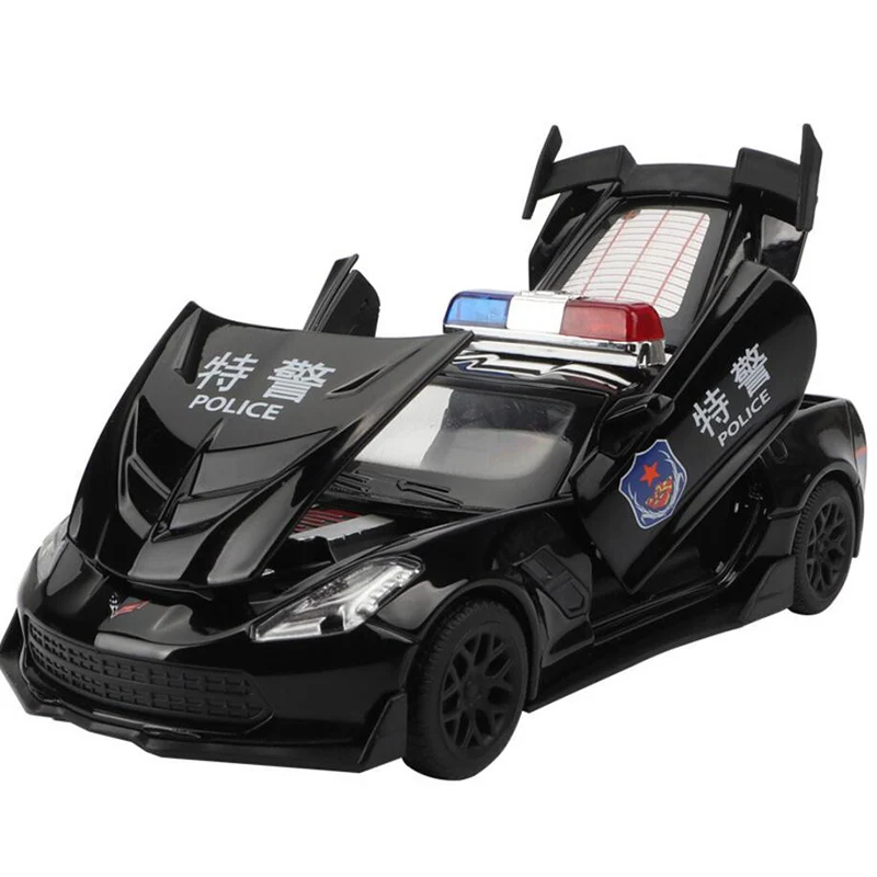 1/32 Corvette Police Cars Alloy Diecast Model Metal Toy Car Sound And Light Pull Back Kids Birthday Gift Toys For Boys | Игрушки и хобби