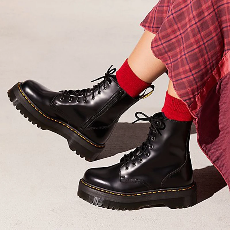 

Baimier Black Patent Leather Ankle Boots For Women Lace Up Platform Boots Women Winter Warm Plush Women Boots Street Style Shoes
