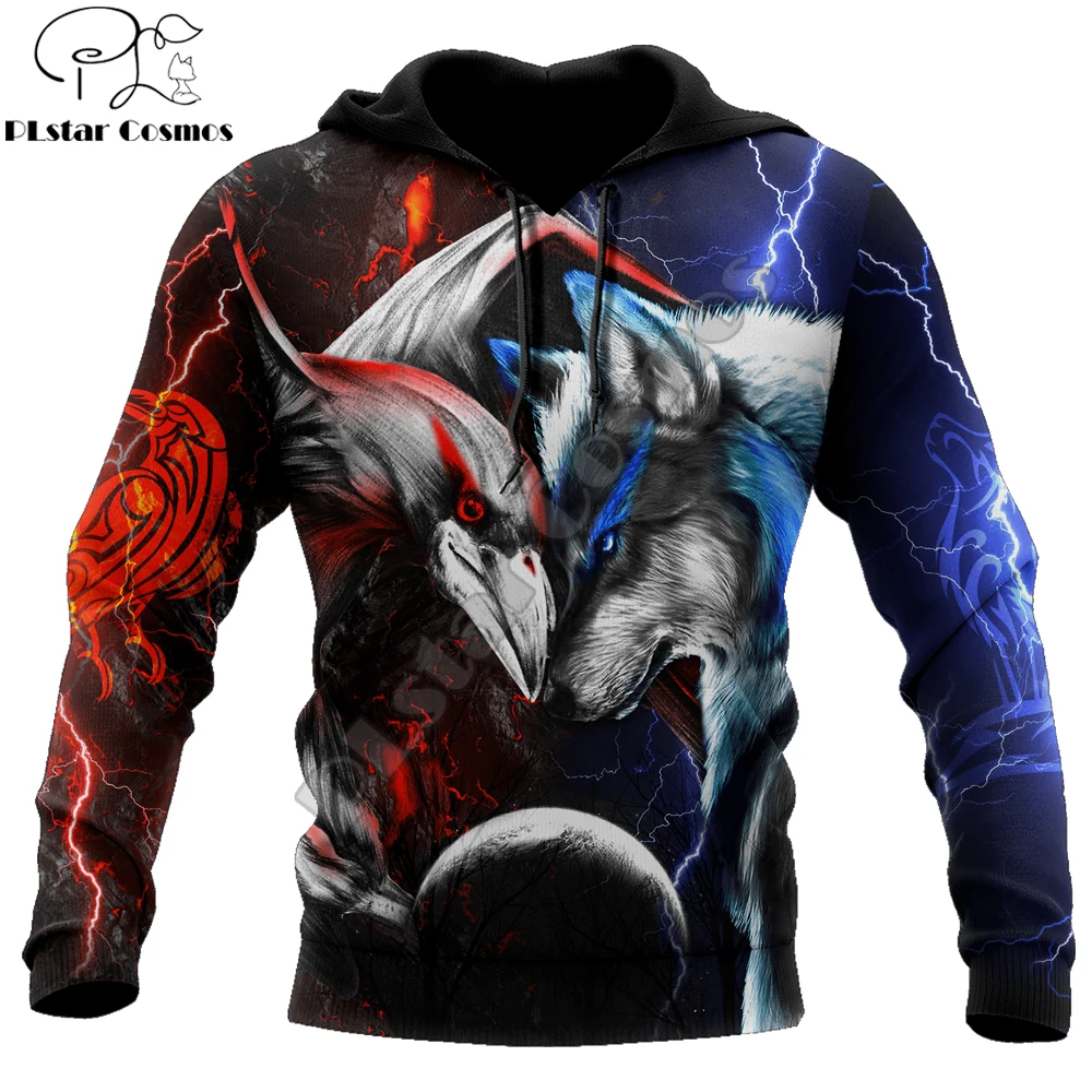 

Wolf & raven Tattoo 3D All Over Printed Autumn Men Hoodies Unisex Casual Pullover Zip Hoodie Streetwear sudadera hombre DW0532