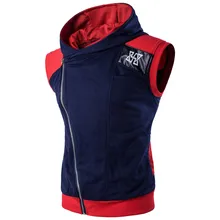 Новая стильная мужская одежда в западном стиле, косая молния с капюшоном, спортивный жилет для фитнеса Mj01