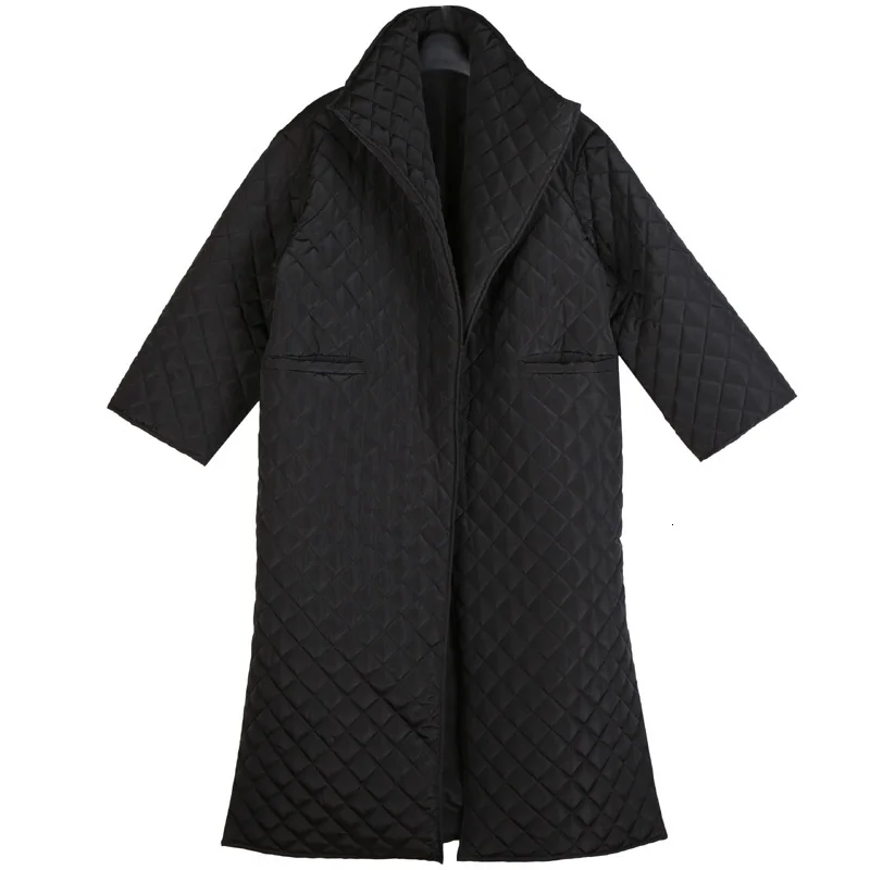 [EAM] Черное длинное пальто с хлопковой подкладкой большого размера с длинным рукавом, Свободная Женская парка, модная новинка осень-зима 19A-a319 - Цвет: black