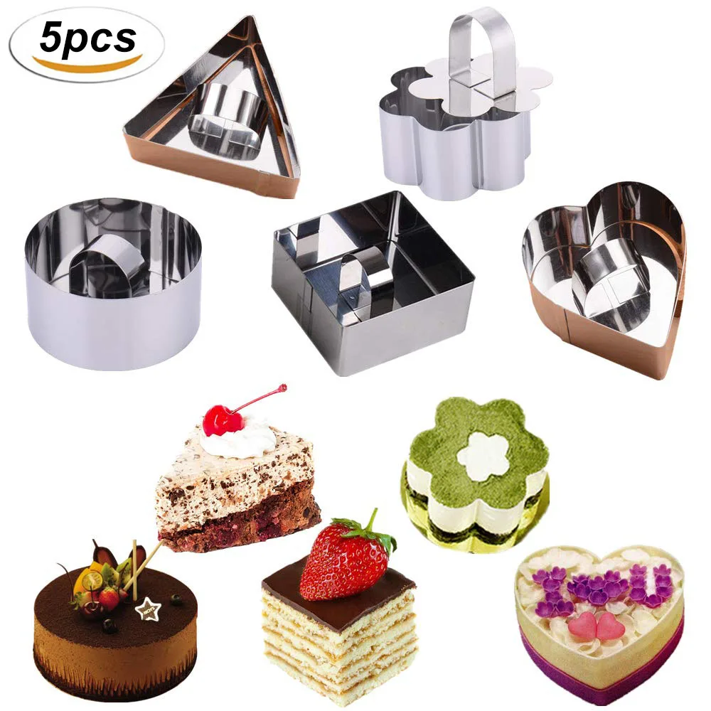 10 Sets of Cake Ring Mold Stainless Steel Dessert Mousse Cooking Mold Pancake Pastry Pot with Push-Pull Cooking Ring 