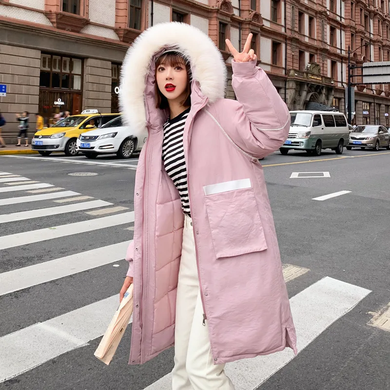 

2019 Autumn & Winter New Style down Jacket Women's Fashion Crane Loose-Fit Large Fur Collar Long BF Style Cotton Overcoat