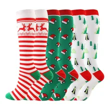 Мужские Компрессионные носки s, мужские носки, гольфы/длинные полосатые носки с принтом оленя для спорта и велоспорта, компрессионные рождественские носки с елкой