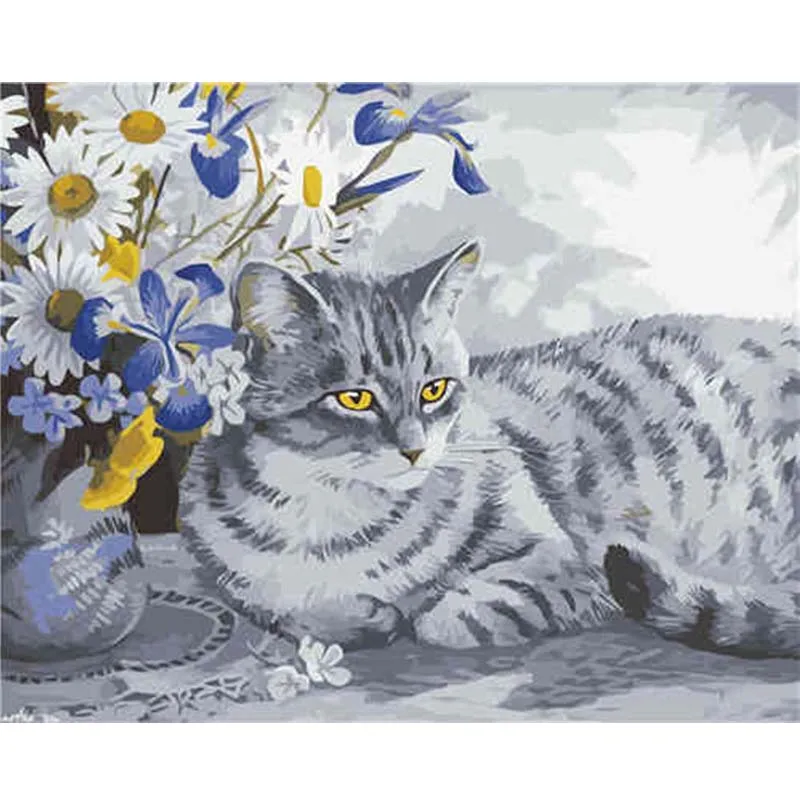 

Flower Cat Canvas Painting Animal Pictures By Numbers Hand Painted Canvas Oil Paintings Wall Art For Wedding Decoration