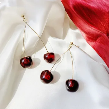 

2020 New Arrival Dominated Acrylic fashion Geometric fine Women Drop Earrings contracted sweet cherry modelling long earrings