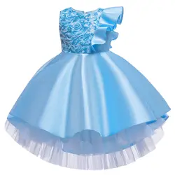 2019 зимнее платье с рюшами блестки Платья для именинниц Одежда для маленьких девочек костюм Слои вечерние платье принцессы с цветочным