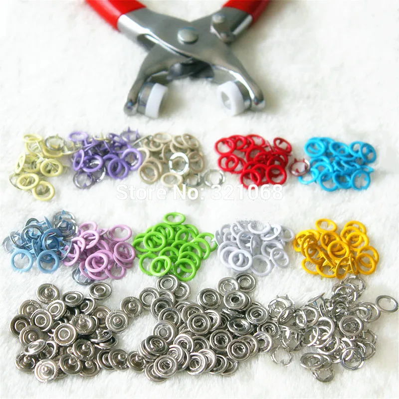 9.5mm 200 Sets 10 Colors Metal Sewing Buttons Prong Ring Press Studs