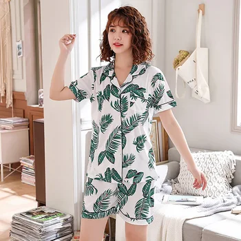 

2 Piece Summer Women Sleepwear Ice Silk Satin Pajamas Set Short Sleeve Sleepwear Pajamas Suit Female Pijama Homewear