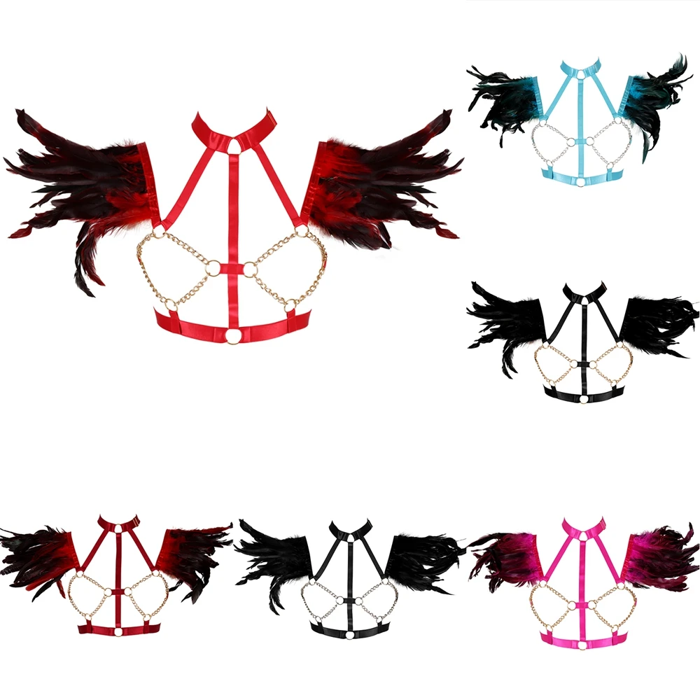 Rave Wear Harness Fashion Body Bra Feather Gothic Sexy Lingerie Bdsm Chest Garter Belt Punk Bondage Exotic Accessories |