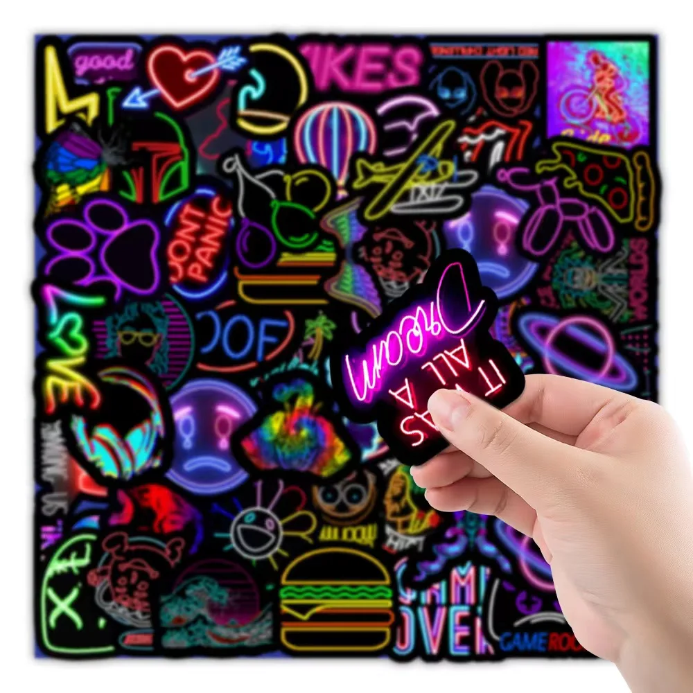 10/30/50PCS Cartoon Neon Light Graffiti Stickers Car Guitar Motorcycle Luggage Suitcase DIY Classic Toy Decal Sticker for Kid trolley suitcase ultra light large size 79 cm trigone metzelder red