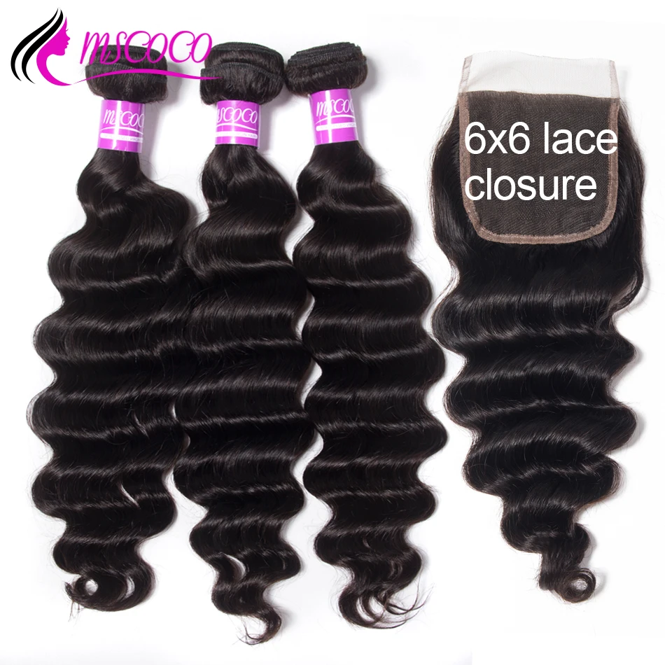 

Mscoco Brazilian Hair Weave Bundles With 6x6 Closure Loose Deep Wave Bundles With Closure Curly Human Hair Bundles With Closure
