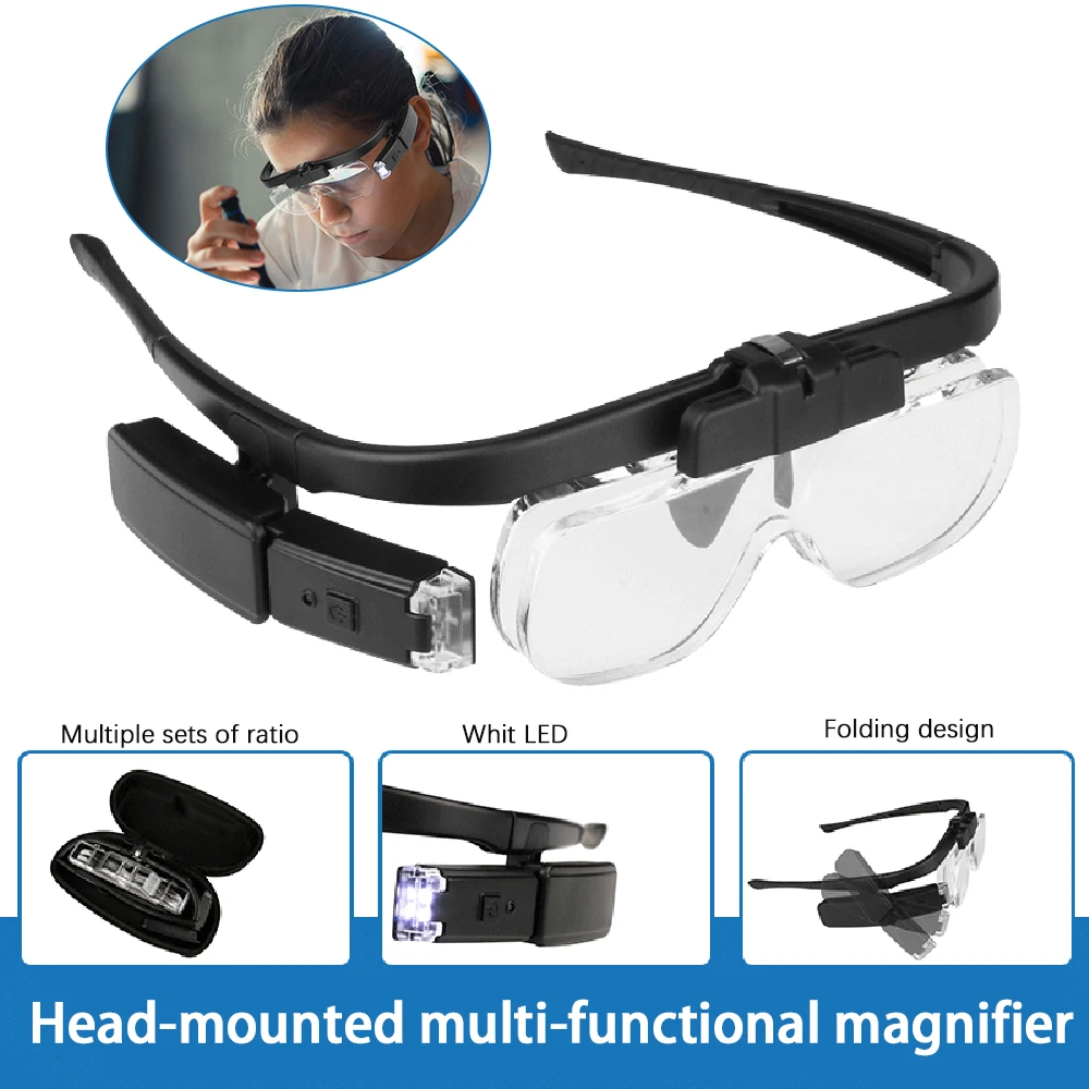 USB Rechargeable Head Mounted Loupe Magnifier with 3LED Illuminated Headband Magnifying Glass for Repairing | Инструменты