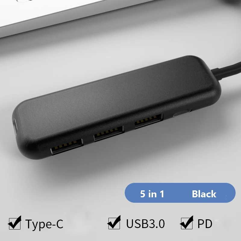 Тип-c usb Thunderbolt 3 концентратор док HDMI SD TF карта портовый концентратор для Macbookpro huawei Sumsung Xiaomi планшет OTG адаптер - Цвет: 5 in 1 black