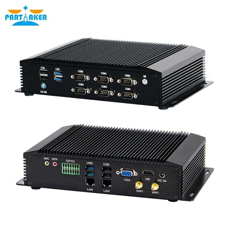 Partaker průmyslový fanless mini PC intel jádra i7 10510U 8550U i5 8250U 7200U s 2 LAN GPIO 4G WOL 6COM RS232 422 485 WIFI