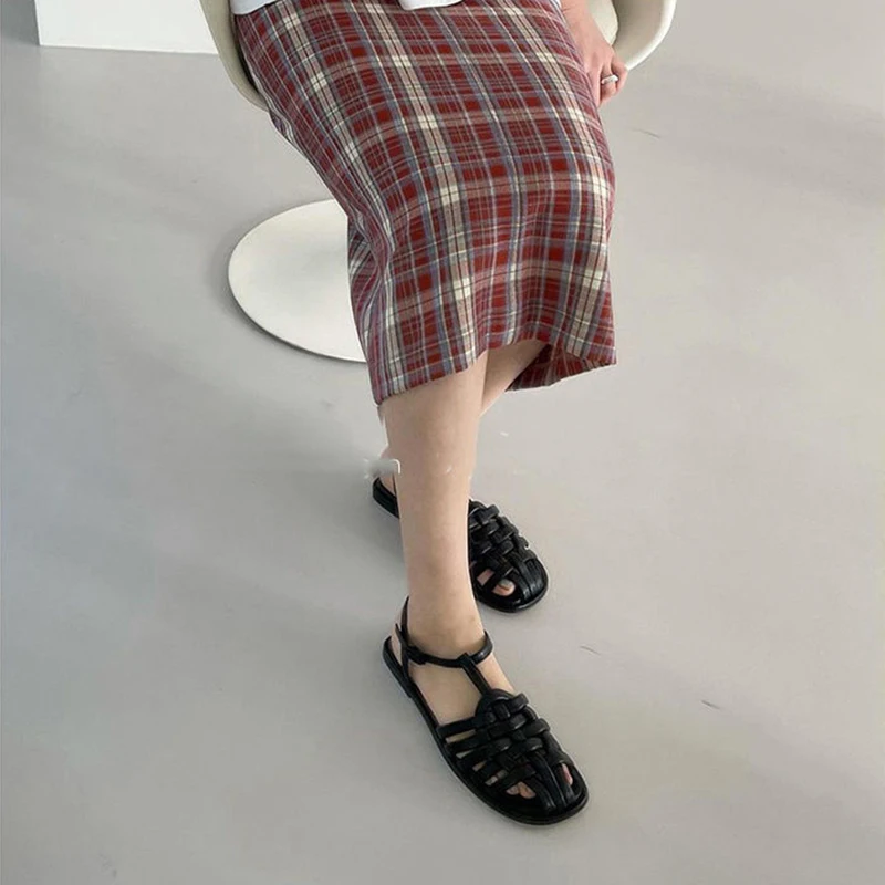 Women Sandals Summer Fashion Outdoor Beach Casual PU Leather Buckle Designer Retro Flat With Ladies Romanas Mujer