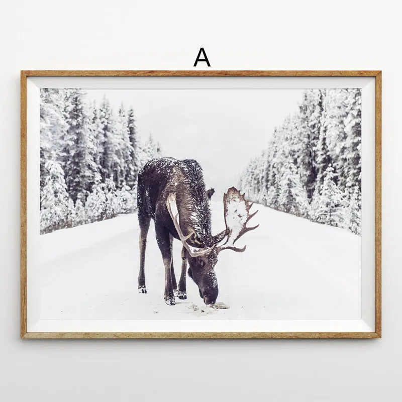 Плакат на холсте с изображением снежного оленя и дерева, настенная живопись, настенные картины для гостиной, Современный домашний декор, Рождественское украшение, живопись - Цвет: A