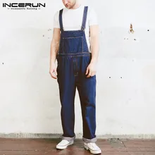 INCERUN, модные мужские джинсовые комбинезоны в стиле хип-хоп, одноцветные Комбинезоны для бега, ковбойские брюки, свободные уличные подтяжки, мужские комбинезоны, 5XL