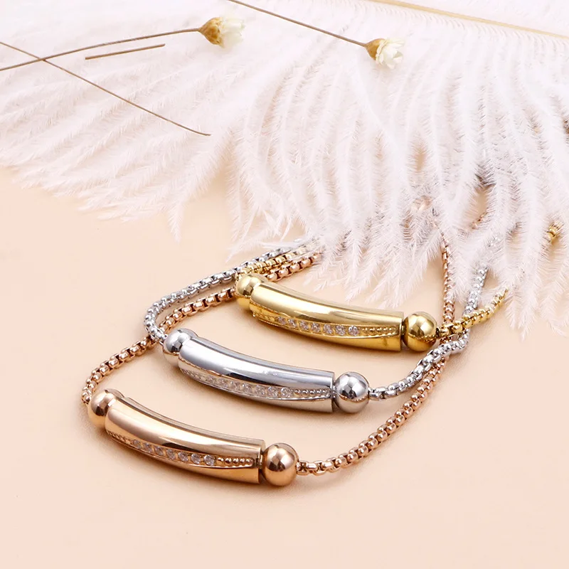 

Creative Fashion Women Bracelet Zircon Geometric Stainless Steel Bracelet For Female Rose Gold Color Chain Bangle Adjustable New