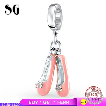 

Silver Galaxy Pink Dance Shoes Pendant Beads for Women Bracelet Fit Pandora Charms Silver 925 Original Fashion Diy Jewelry Gift