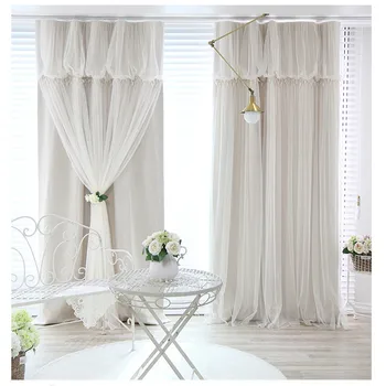 

Curtain window drapes panels Tassels head top blackout curtain cloth curtain+voile sheer tulle curtains for living room bedroom
