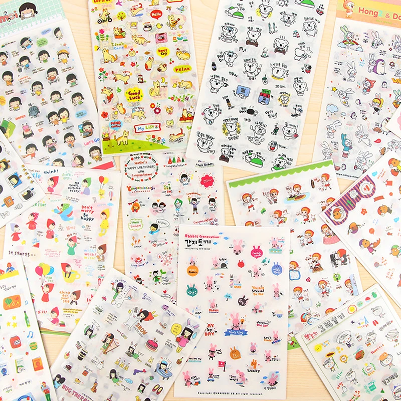 

Kawaii Cartoon Stickers Creative PVC Transparent DIY Hand Account Decoration Sticker Photo School Stationary Supplies 06543