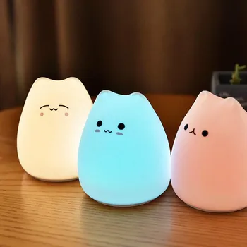 

Colorful Cat Silicone LED Night Light Touch Sensor light 2 Modes Children Cute Night Lamp Bedroom Light MJ82407